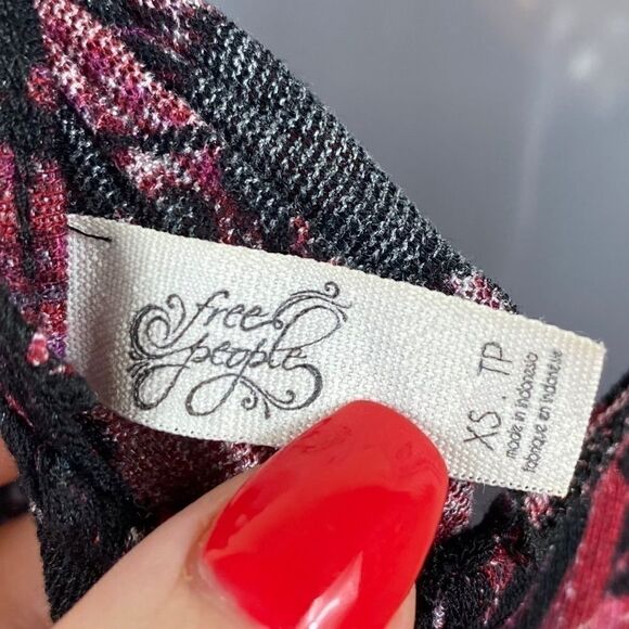 Free People Red Black Cold Shoulder Top - Picture 5 of 10